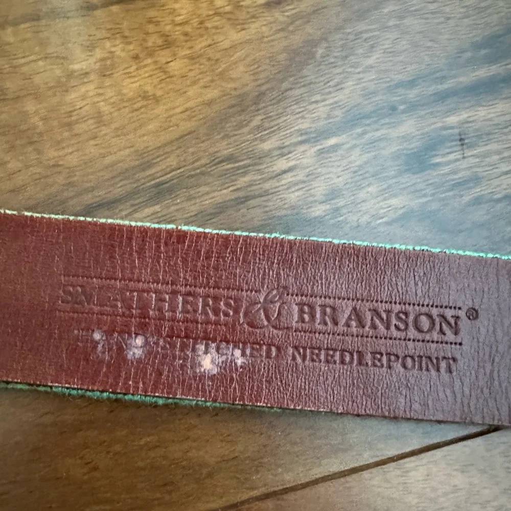 SMATHERS AND BRANSON HAND STITCHED NEEDLEPOINT BILLFISH LEATHER BELT SIZE 40